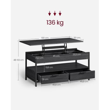 Τραπεζάκι σαλονιού με ανασηκούμενη επιφάνεια NYRO μαύρο