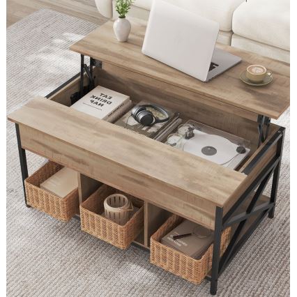 Τραπεζάκι σαλονιού με ανυψούμενη επιφάνεια NYRO καφέ/μαύρο