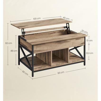 Τραπεζάκι σαλονιού με ανυψούμενη επιφάνεια NYRO καφέ/μαύρο