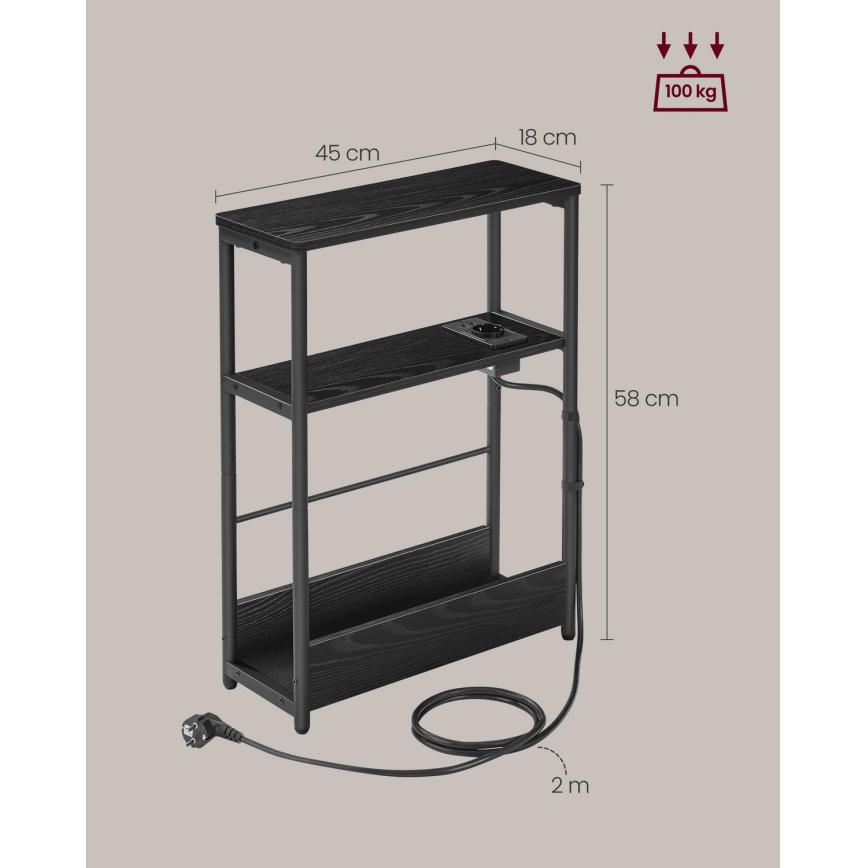 Τραπεζάκι ROD με ενσωματωμένη πρίζα και θύρες USB, μαύρο