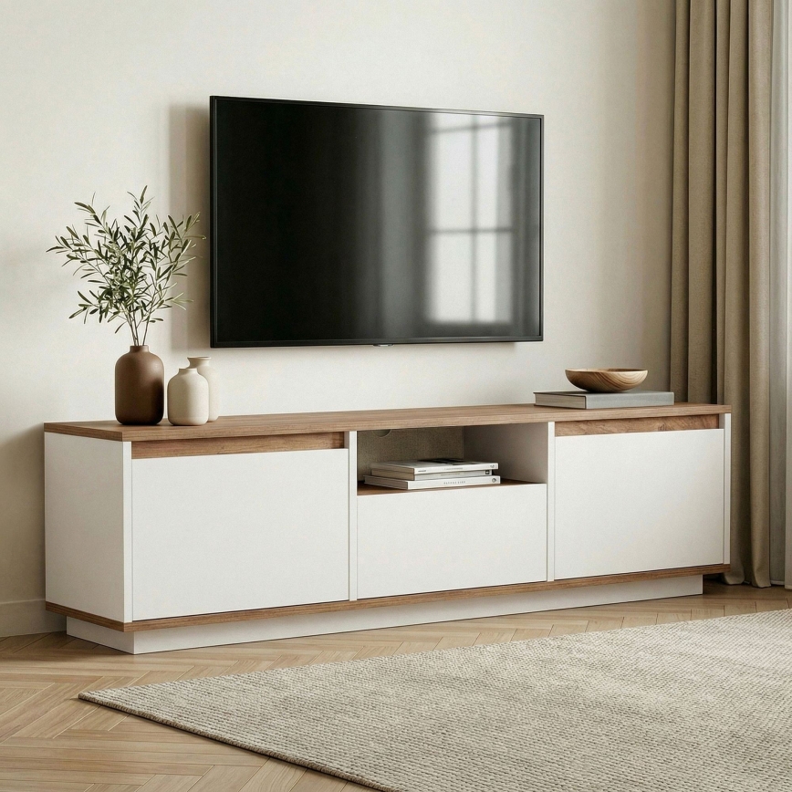 Τραπεζάκι τηλεόρασης KREDE 160x30 cm λευκό/πεύκο