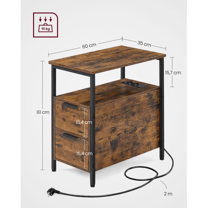 Τραπεζάκι με ενσωματωμένες πρίζες και θύρες USB ROD καφέ/μαύρο