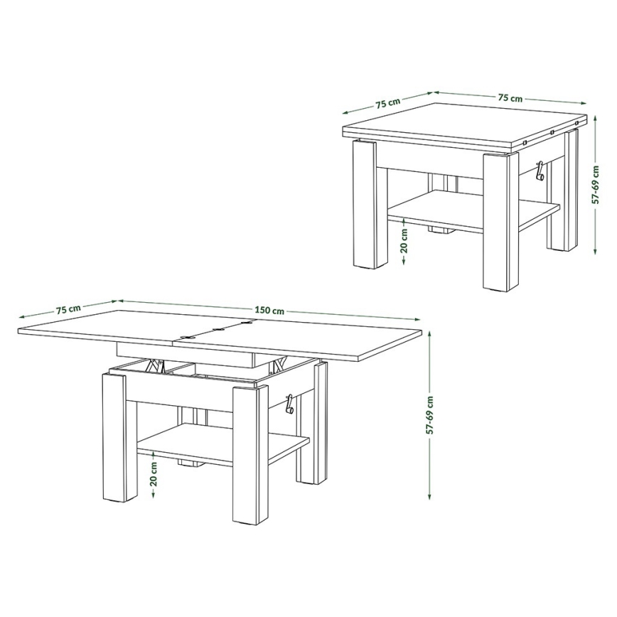Τραπέζι σαλονιού/τραπεζαρίας με αναδιπλούμενη επιφάνεια και ανυψούμενη πλάκα CALEB λευκό