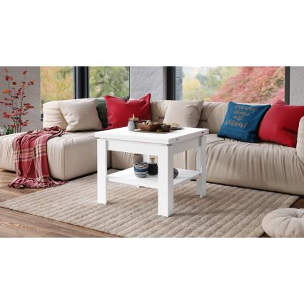 Τραπέζι σαλονιού/τραπεζαρίας με δυνατότητα επέκτασης και ράφι αποθήκευσης LIA σε λευκό χρώμα