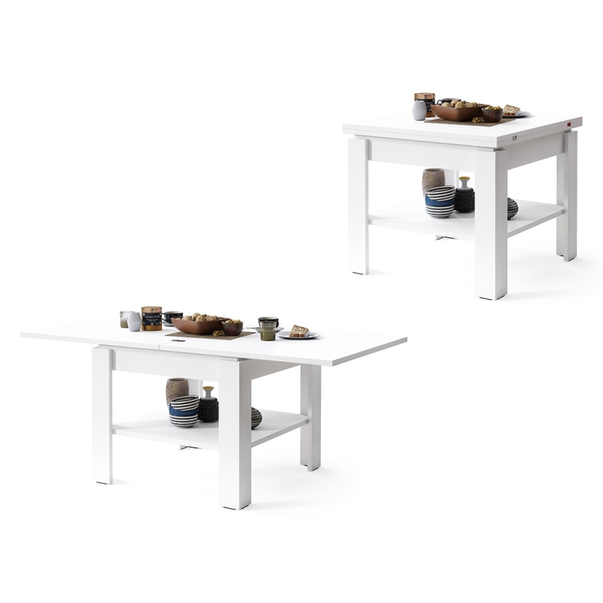 Τραπέζι σαλονιού/τραπεζαρίας με δυνατότητα επέκτασης και ράφι αποθήκευσης LIA σε λευκό χρώμα