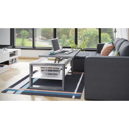 Τραπέζι σαλονιού με ανασηκούμενη επιφάνεια και ράφι NEA γκρι σκυρόδεμα/λευκό