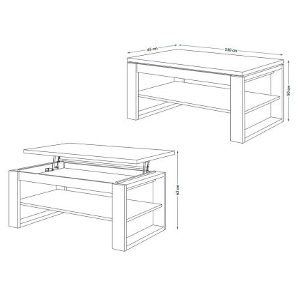 Τραπέζι σαλονιού με ανασηκούμενη επιφάνεια και ράφι NEA γκρι σκυρόδεμα/λευκό