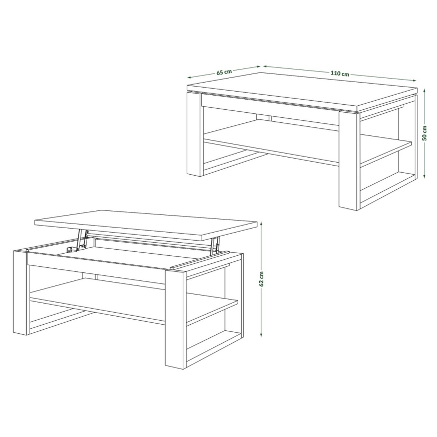 Τραπέζι σαλονιού με ανασηκούμενη επιφάνεια και ράφι NEA γκρι σκυρόδεμα/λευκό