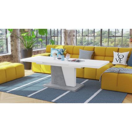 Τραπέζι σαλονιού/τραπεζαρίας με αναδιπλούμενη επιφάνεια και ανυψούμενη πλάκα NINO λευκό/γκρι σκυρόδεμα