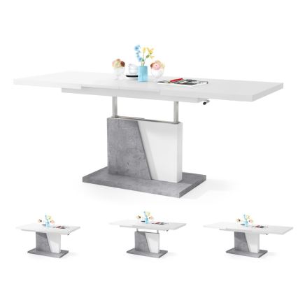 Τραπέζι σαλονιού/τραπεζαρίας με αναδιπλούμενη επιφάνεια και ανυψούμενη πλάκα NINO λευκό/γκρι σκυρόδεμα