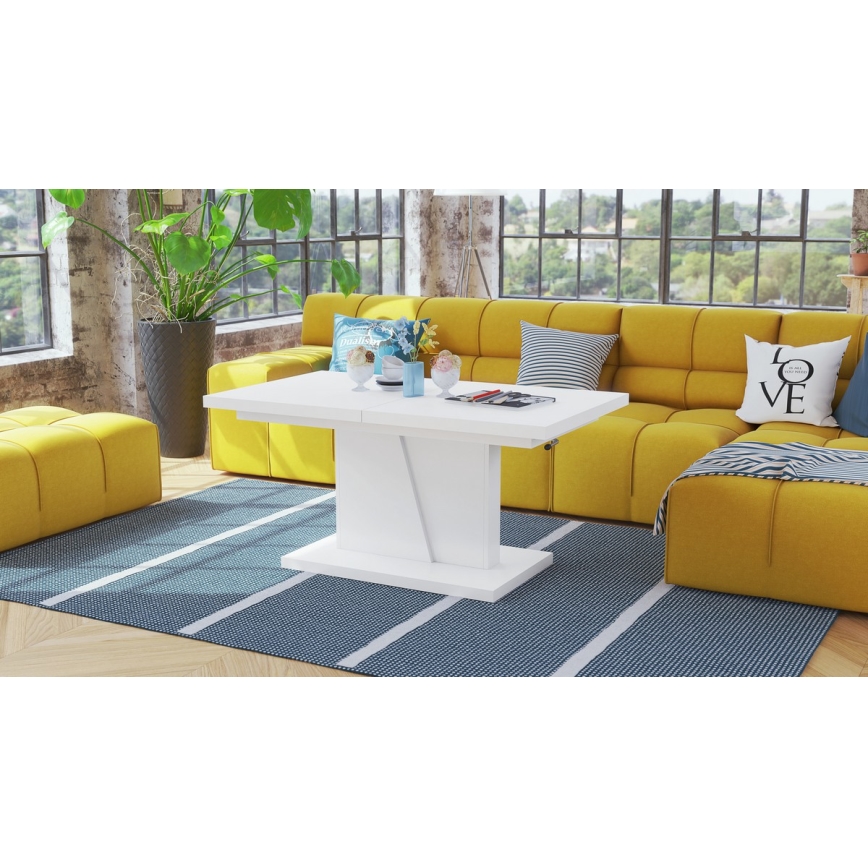 Τραπέζι σαλονιού/τραπεζαρίας με αναδιπλούμενη επιφάνεια και ανυψούμενη πλάκα NINO λευκό