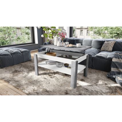 Τραπέζι σαλονιού με αναδιπλούμενη επιφάνεια και ανυψούμενη πλάκα ADEN σε γκρι σκυρόδεμα/λευκό