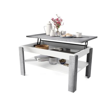 Τραπέζι σαλονιού με αναδιπλούμενη επιφάνεια και ανυψούμενη πλάκα ADEN σε γκρι σκυρόδεμα/λευκό