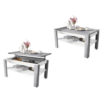 Τραπέζι σαλονιού με αναδιπλούμενη επιφάνεια και ανυψούμενη πλάκα ADEN σε γκρι σκυρόδεμα/λευκό