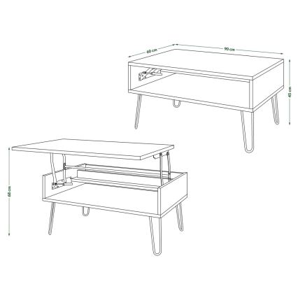 Τραπέζι σαλονιού HALIJA με ανασηκούμενη επιφάνεια και ράφι, γκρι μπετόν/μαύρο