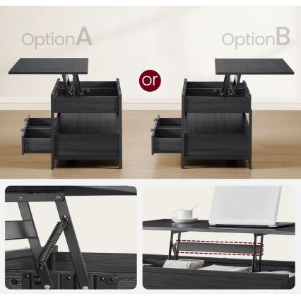 Τραπέζι σαλονιού NYRO με ανυψούμενη επιφάνεια, μαύρο