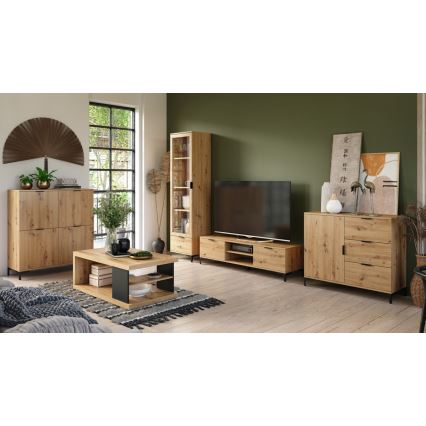 Τραπέζι σαλονιού με ράφι και αποθηκευτικό χώρο LORA δρυς artisan/μαύρο