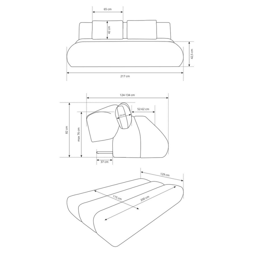 Τριθέσιος καναπές-κρεβάτι FANO σε κρεμ απόχρωση