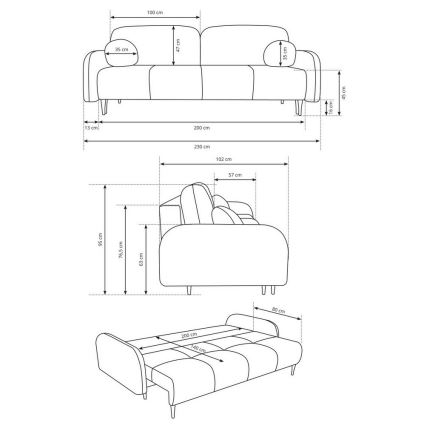 Τριθέσιος ταπετσαρισμένος καναπές-κρεβάτι CLOUDY, κρεμ