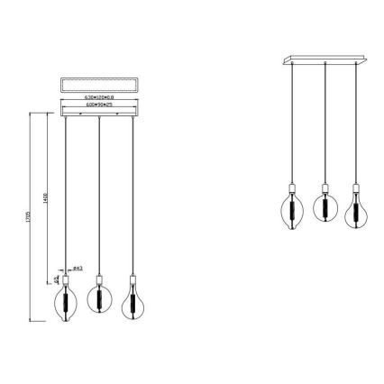 Trio - LED Dimmable κρεμαστό φωτιστικό οροφής ράγα GINSTER 3xE27/8W/230V