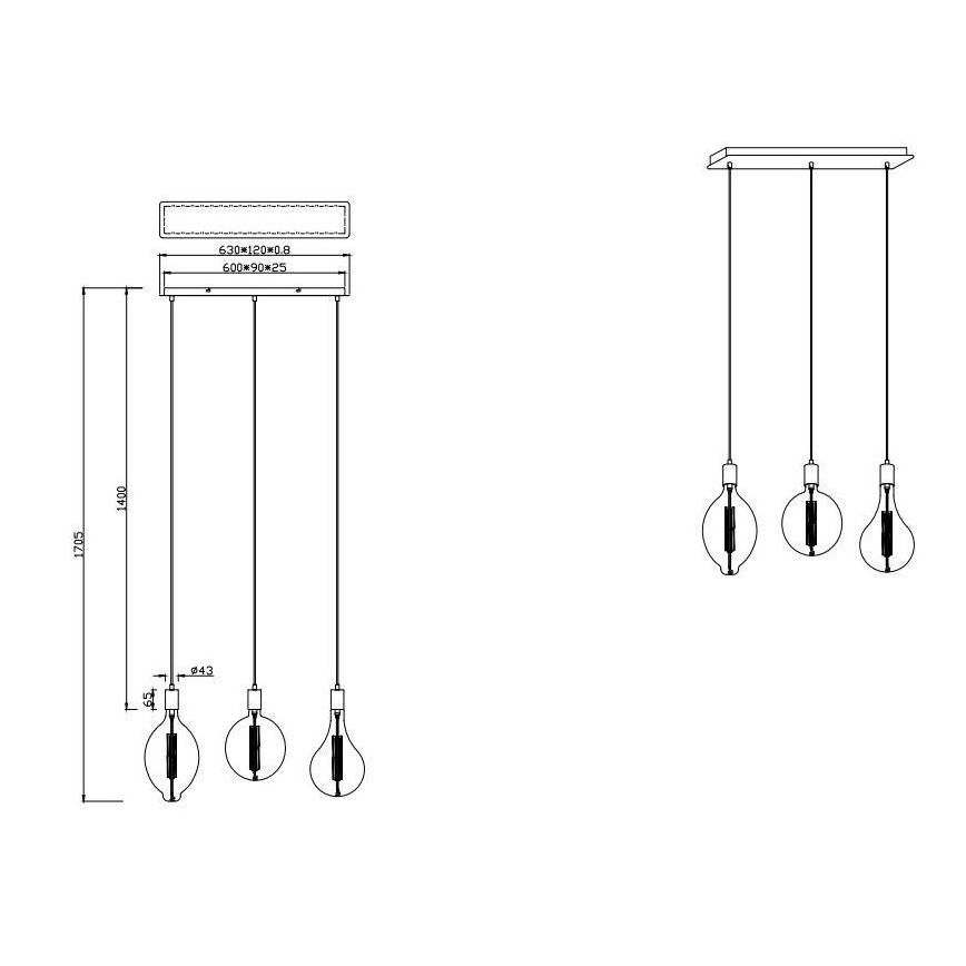 Trio - LED Dimmable κρεμαστό φωτιστικό οροφής ράγα GINSTER 3xE27/8W/230V