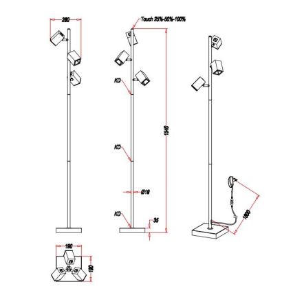 Trio - LED Dimmable φωτιστικό δαπέδου αφής LAGOS 3xLED/4,7W/230V