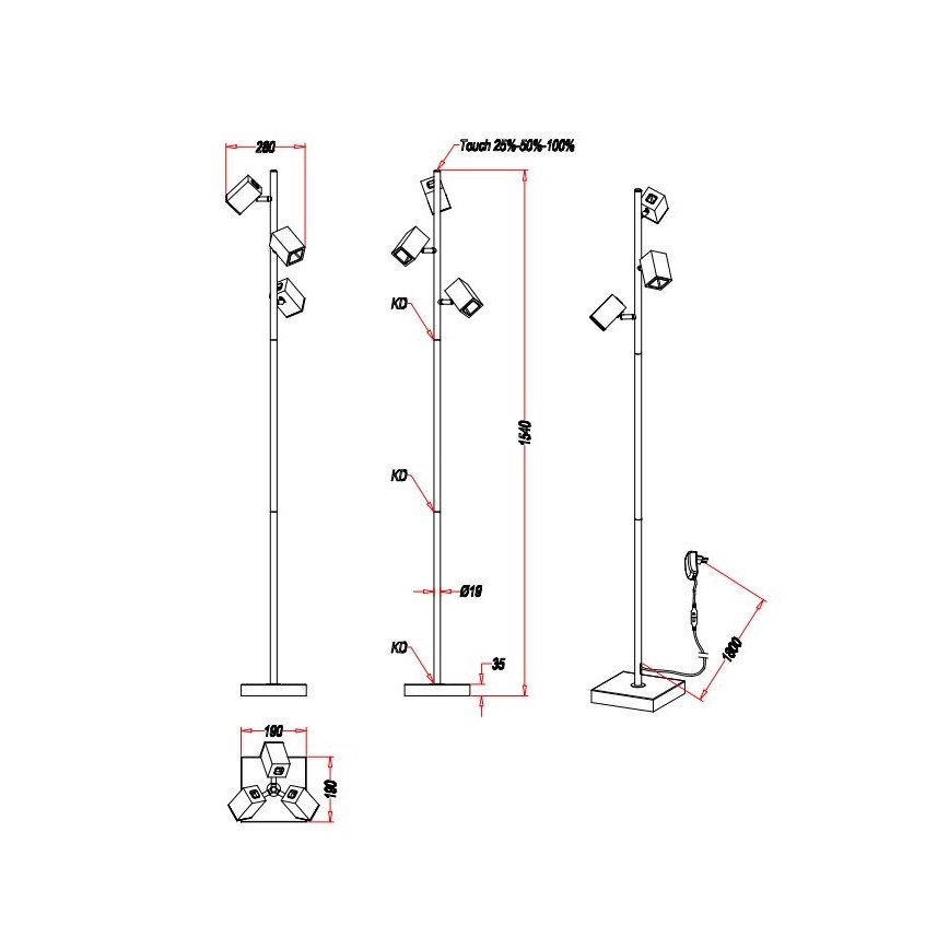 Trio - LED Dimmable φωτιστικό δαπέδου αφής LAGOS 3xLED/4,7W/230V