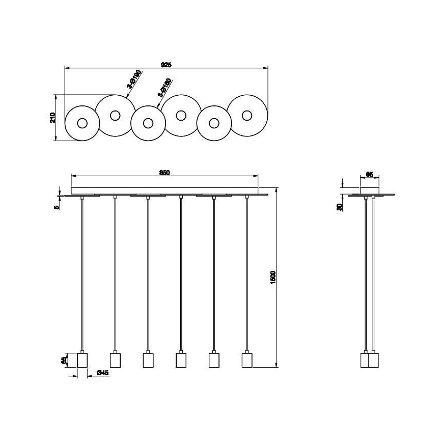 Trio - Πολύφωτο κρεμαστό DISCUS 6xE27/28W/230V λευκό