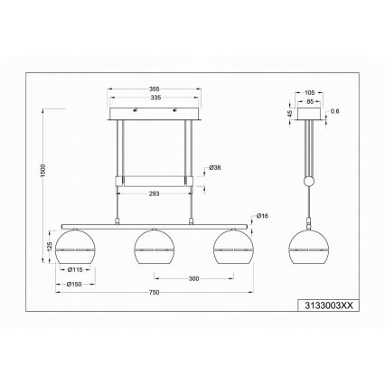 Trio - Πολύφωτο με συρματόσχοινο FLETCHER 3xE14/40W/230V ματ χρώμιο