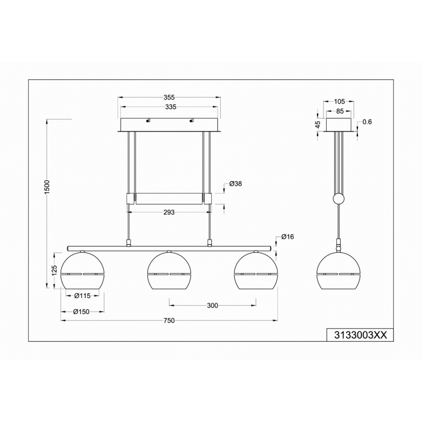 Trio - Πολύφωτο με συρματόσχοινο FLETCHER 3xE14/40W/230V ματ χρώμιο