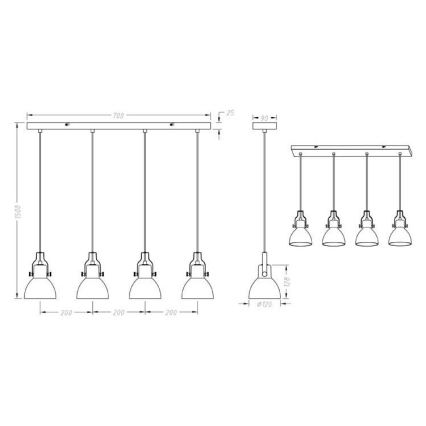 Trio - Πολύφωτο με συρματόσχοινο GINELLI 4xE14/28W/230V