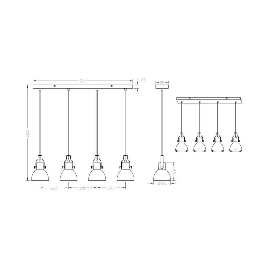 Trio - Πολύφωτο με συρματόσχοινο GINELLI 4xE14/28W/230V