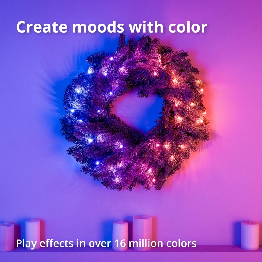 Twinkly - Ρυθμιζόμενο LED RGB Χριστουγεννιάτικο στεφάνι 50xLED, διάμετρος 60 εκ., Wi-Fi