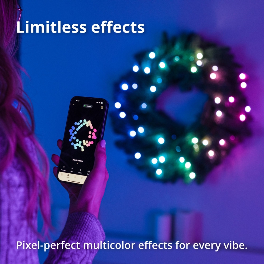Twinkly - Ρυθμιζόμενο LED RGB Χριστουγεννιάτικο στεφάνι 50xLED, διάμετρος 60 εκ., Wi-Fi
