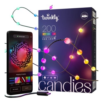 Twinkly - LED RGB Dimming Χριστουγεννιάτικη φωτεινή αλυσίδα CANDIES 200xLED 14 m USB Wi-Fi