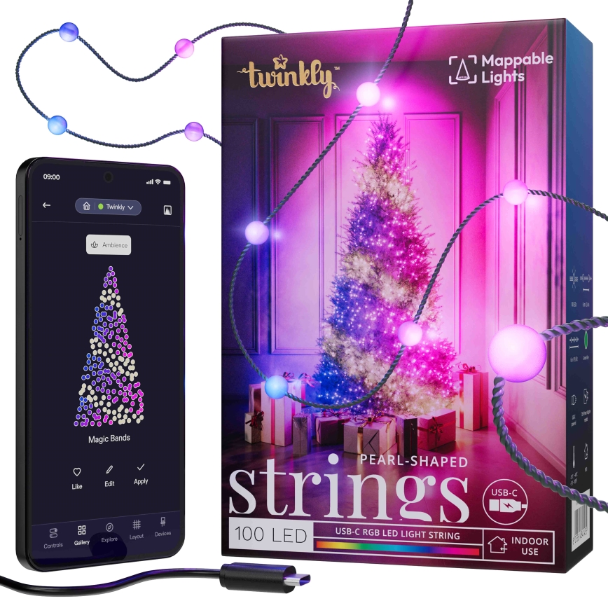 Twinkly - Ρυθμιζόμενη χριστουγεννιάτικη γιρλάντα LED RGB CANDIES 100xLED 8 μ USB Wi-Fi