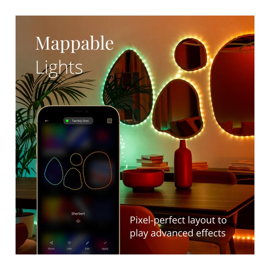 Twinkly - LED RGB Dimmable ταινία DOTS 60xLED 3 m Wi-Fi USB