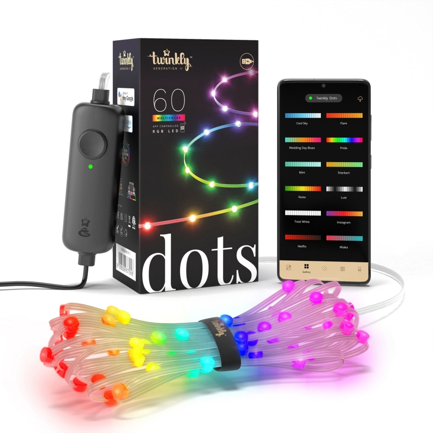 Twinkly - LED RGB ρυθμιζόμενη χριστουγεννιάτικη γιρλάντα DOTS 60xLED 7 m USB Wi-Fi