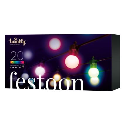 Twinkly - LED RGB Dimming Εξωτερικού χώρου διακοσμητικά λαμπάκια FESTOON 20xLED 14m IP44 Wi-Fi