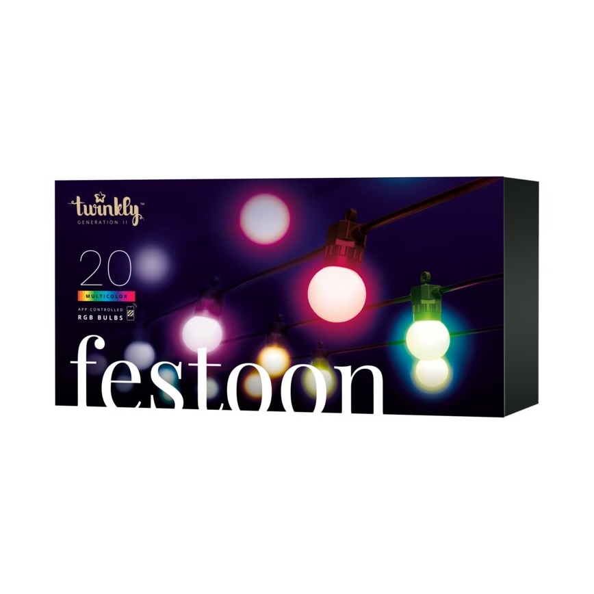 Twinkly - LED RGB Dimming Εξωτερικού χώρου διακοσμητικά λαμπάκια FESTOON 20xLED 14m IP44 Wi-Fi