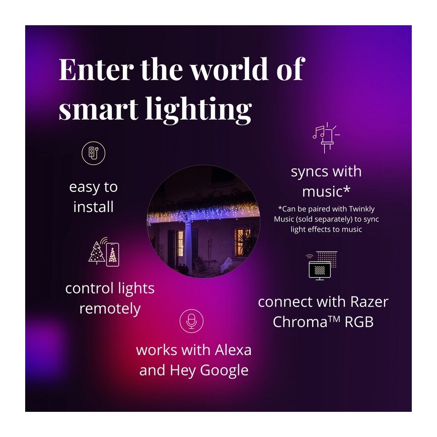 Twinkly - Ρυθμιζόμενος εξωτερικός χριστουγεννιάτικος φωτισμός LED RGBW ICICLE 190xLED 11,5μ IP44 Wi-Fi