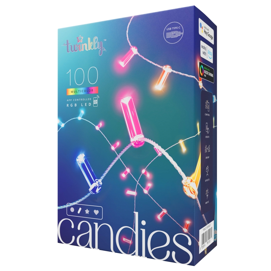 Twinkly - LED RGB Dimming Χριστουγεννιάτικη φωτεινή αλυσίδα CANDIES 100xLED 8 m USB Wi-Fi