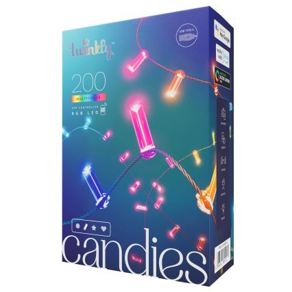 Twinkly - LED RGB Dimming Χριστουγεννιάτικη φωτεινή αλυσίδα CANDIES 200xLED 14 m USB Wi-Fi