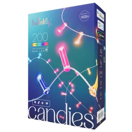 Twinkly - LED RGB Dimming Χριστουγεννιάτικη φωτεινή αλυσίδα CANDIES 200xLED 14 m USB Wi-Fi