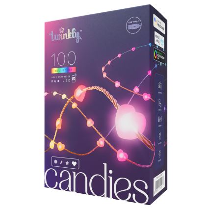 Twinkly - LED RGB Dimming Χριστουγεννιάτικη φωτεινή αλυσίδα CANDIES 100xLED 8 m USB Wi-Fi