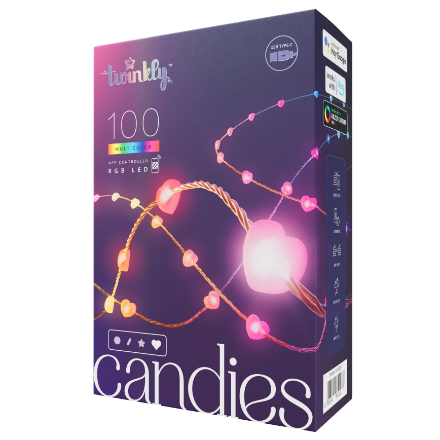 Twinkly - Ρυθμιζόμενη LED RGB γιρλάντα CANDIES 100xLED 8 m USB Wi-Fi
