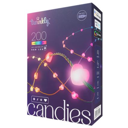 Twinkly - LED RGB Dimming Χριστουγεννιάτικη φωτεινή αλυσίδα CANDIES 200xLED 14 m USB Wi-Fi