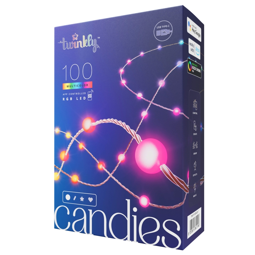 Twinkly - LED RGB Dimming Χριστουγεννιάτικη φωτεινή αλυσίδα CANDIES 100xLED 8 m USB Wi-Fi