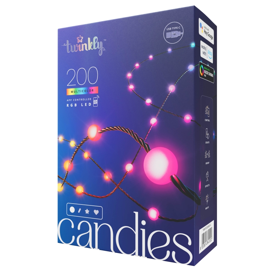 Twinkly - LED RGB Dimming Χριστουγεννιάτικη φωτεινή αλυσίδα CANDIES 200xLED 14 m USB Wi-Fi