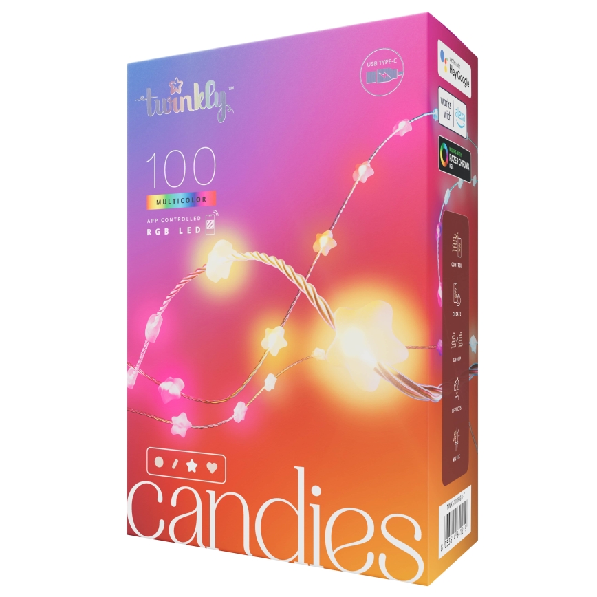 Twinkly - LED RGB Ρυθμιζόμενη γιρλάντα CANDIES 100xLED 8 m USB Wi-Fi